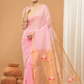Tissue Muslin Jamdani Saree With Baby Pink And Golden Border -010