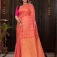 Padma Roopa - Coral lotus-toned drape with bird motifs
