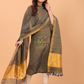 Olive Green Tissue Linen Jamdani 2-Piece Set Kurti & Dupatta (UNSTITCHED) - 058