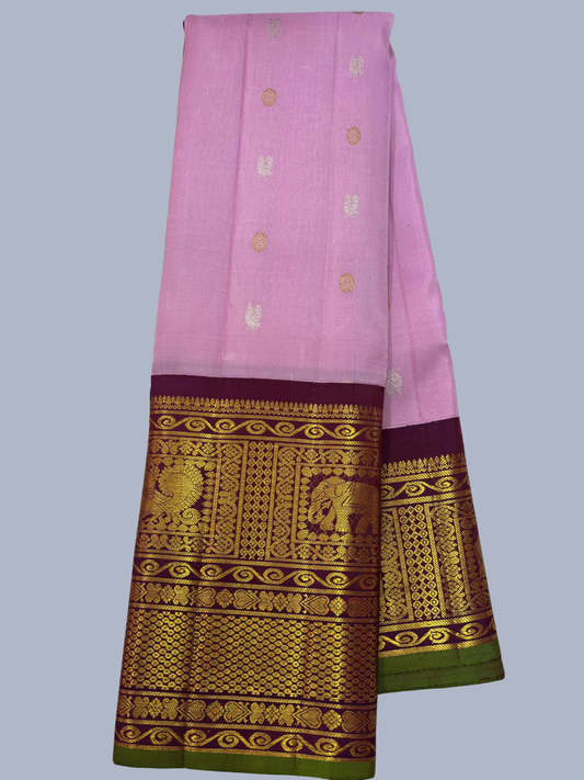 Pure Handwoven Gadwal Silk Saree With Baby Pink - 006