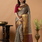Classic Benarasi Katan Semi Silk Saree | Taupe Grey