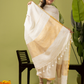 Handwoven Jamdani Linen Kurti | Cream White  and White  | All-over Buttas with Floral border