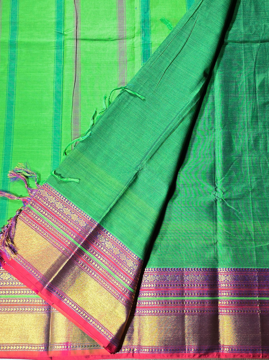 Handloom Narayanpet Cotton Saree | Grass Green