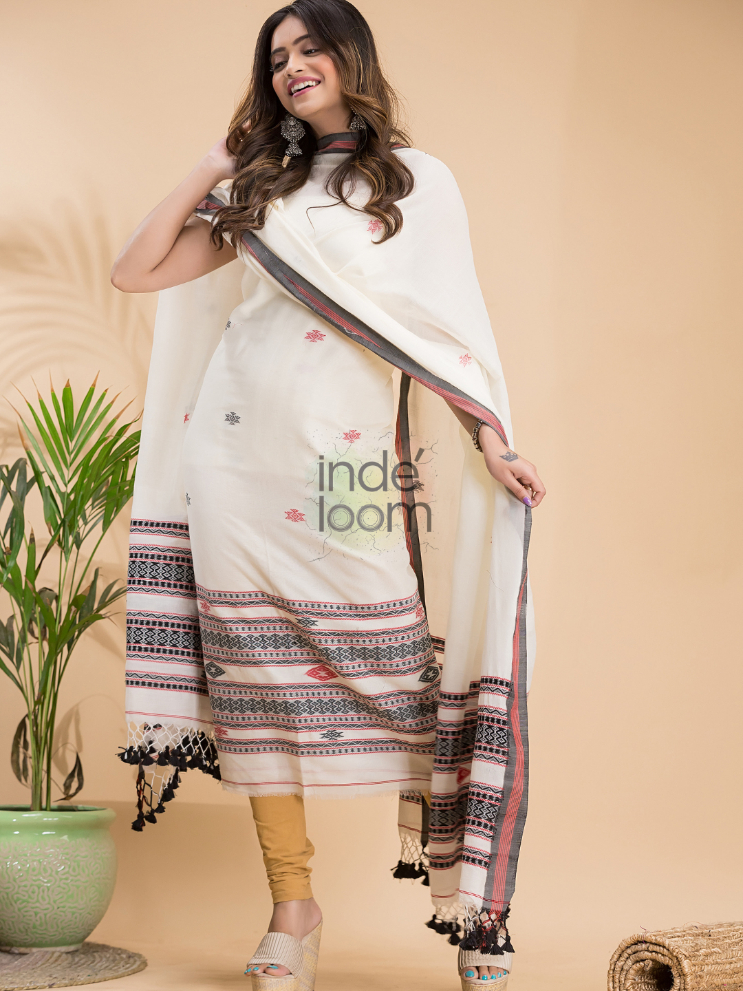 Cream White Mercerized Cotton 2-Piece Set Kurti & Dupatta (UNSTITCHED) - 014