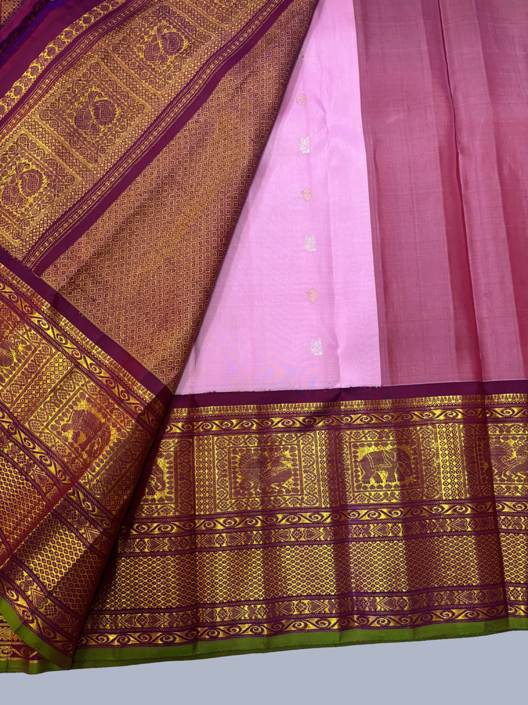 Handwoven Pure Gadwal Silk Saree  |  Baby Pink