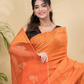 Matka Silk Jamdani Saree With Neon Orange - 025