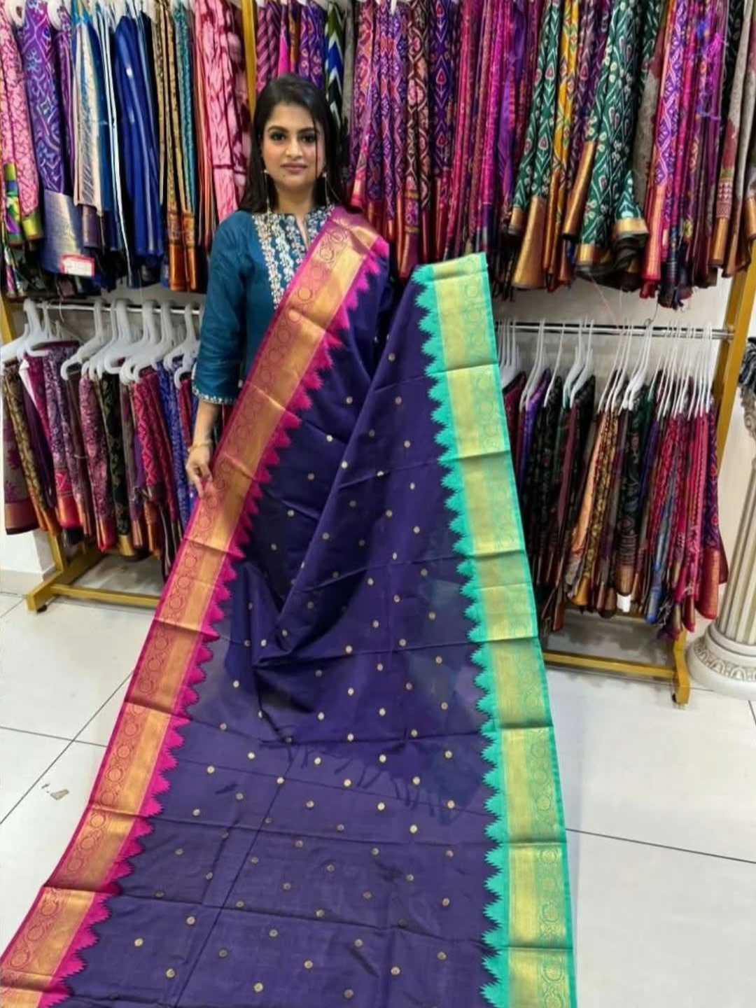 Pure Banarasi Exclusive Ektara Kora JAMDANI Tilfi saree  | Navy Blue