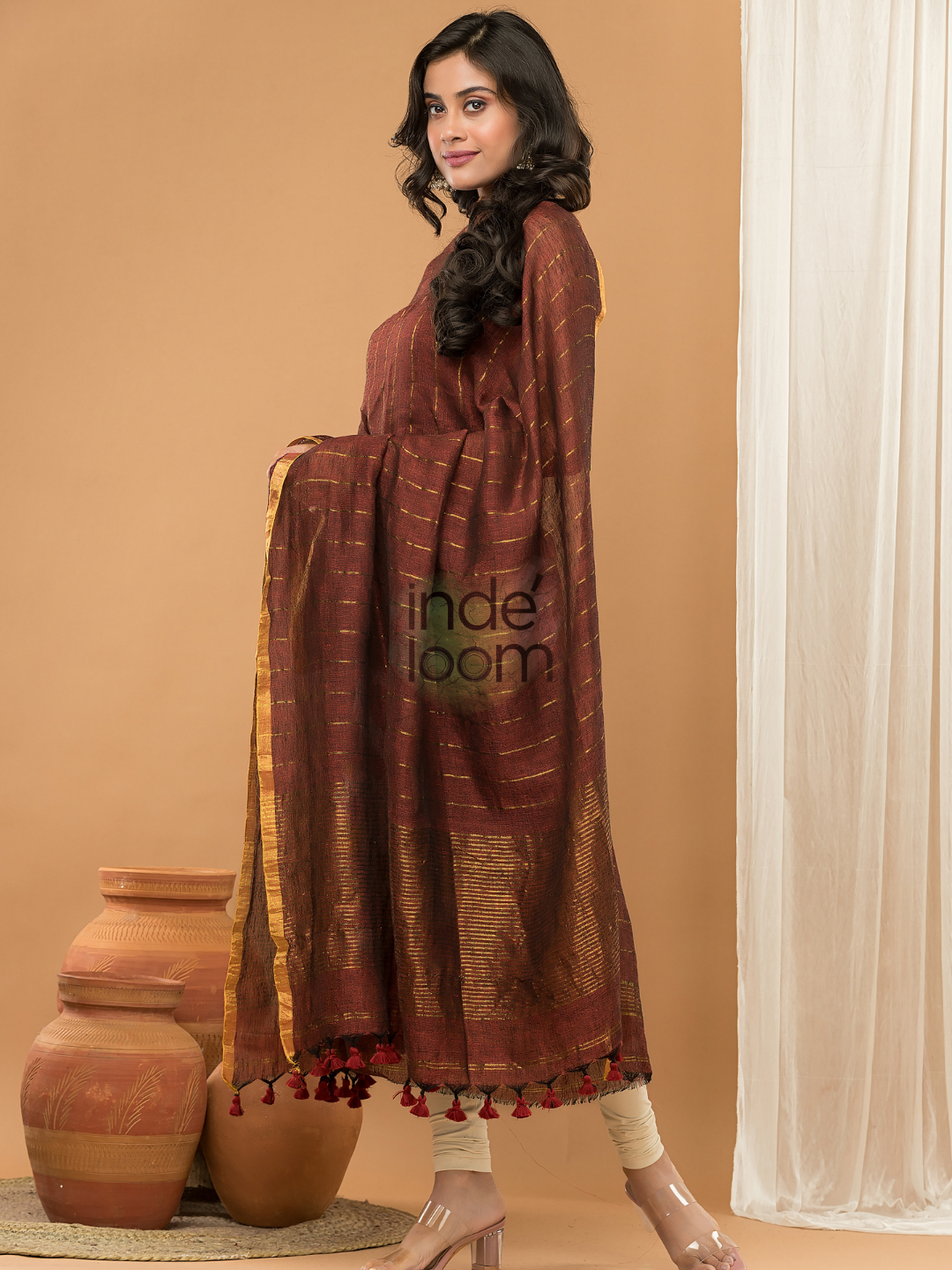 Deep Amber | Handloom Jamdani Muslin Unstitched 2-Piece Kurti