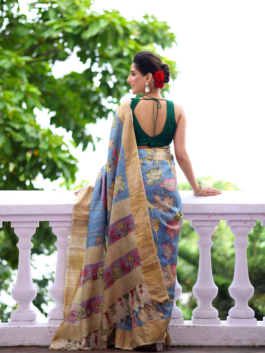 Florals On Tissue Silk Pen Kalamkari Saree - 011
