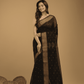 Coal Black Cotton Silk 1000 Butti Jamdani Saree - 034 - indeloom