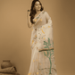 Hand Made Muslin Jamdani Saree With Linen White - 014