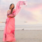 Dark Pink Florals on Organza Hand-painted Saree-009