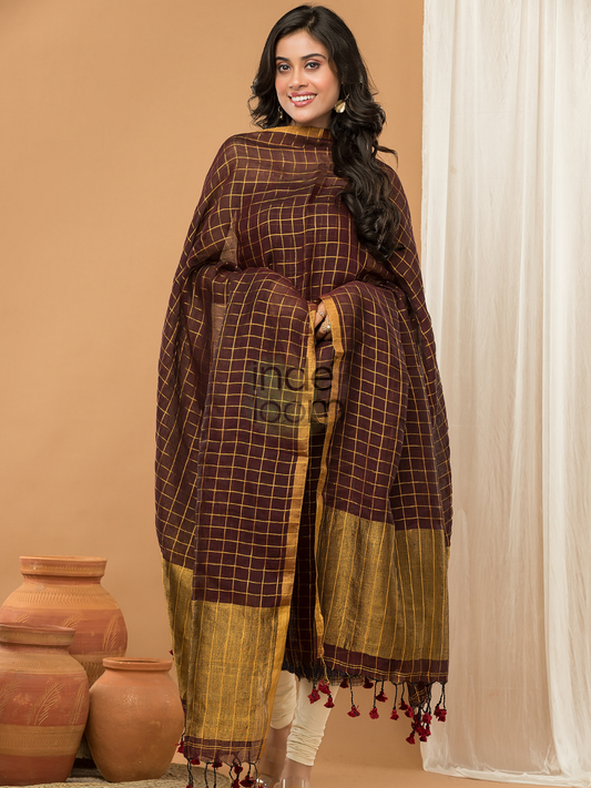 Handwoven Jamdani Linen Unstitched 2-piece Kurti  |  Espresso Brown