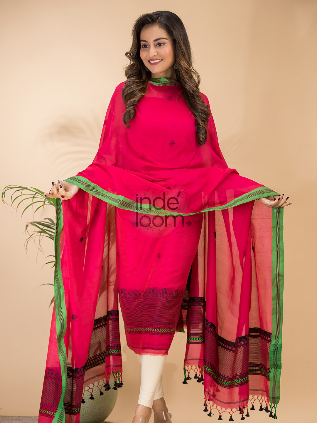Cherry Red Mercerized Cotton 2-Piece Set Kurti & Dupatta (UNSTITCHED) - 126