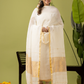 Handwoven Jamdani Linen Kurti | Cream White  and White  | All-over Buttas with Floral border