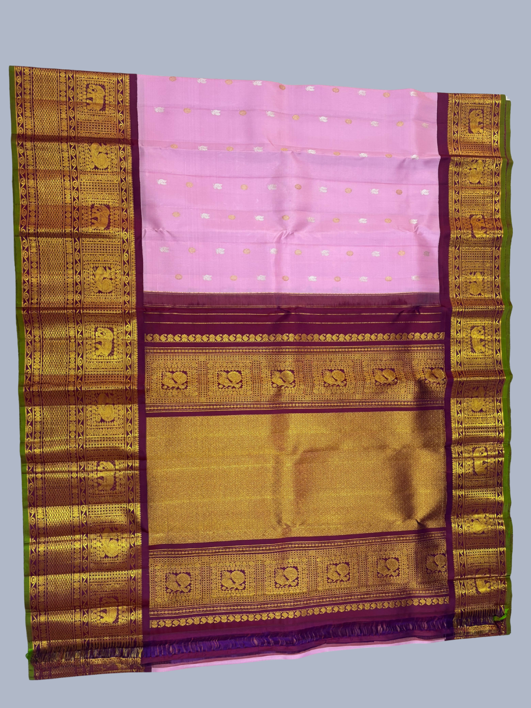 Handwoven Pure Gadwal Silk Saree  |  Baby Pink