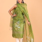 Apple Green Muslin Jamdani 2-Piece Set Kurti & Dupatta (UNSTITCHED) - 088