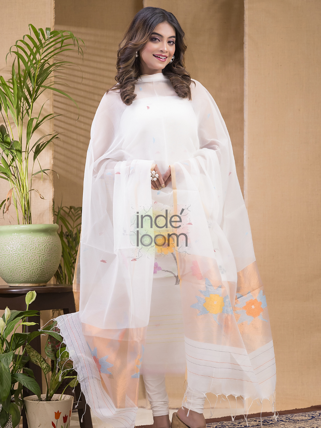 White Jamdani 2-Piece Set Kurti & Dupatta (UNSTITCHED) -669