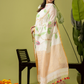 Handwoven Jamdani Linen Kurti | Cream White  and White  | All-over Buttas with Floral border