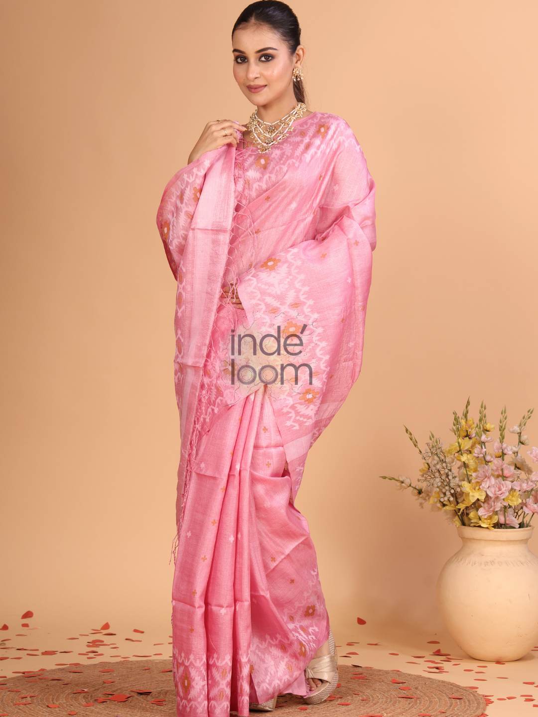 Tussar Silk Saree With Shaded Deep Pink - 119