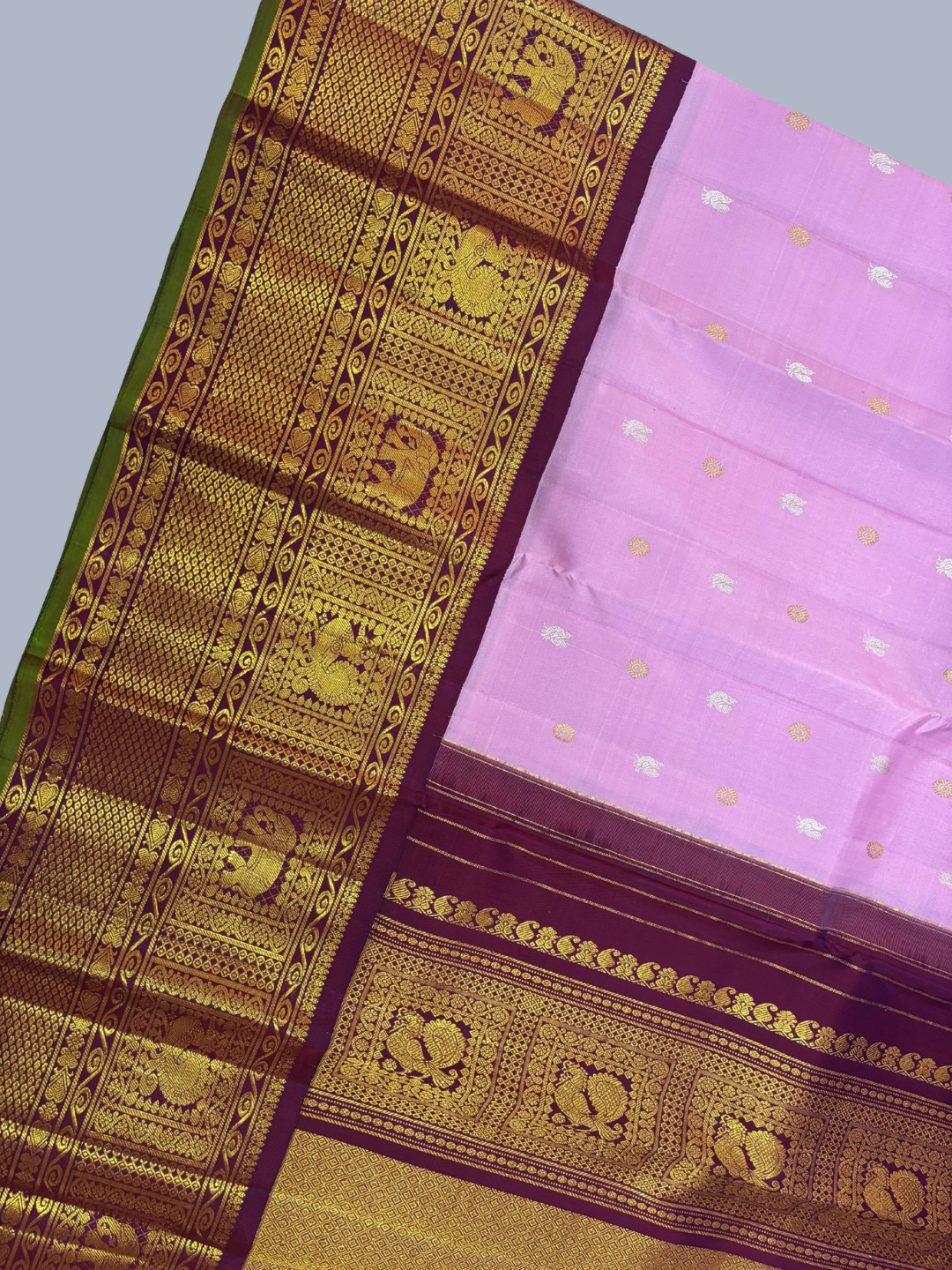 Handwoven Pure Gadwal Silk Saree  |  Baby Pink
