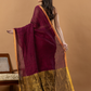 Pure Handloom Silk Tissue Linen Saree | Deep Wine