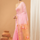Tissue Muslin Jamdani Saree With Baby Pink And Golden Border -010