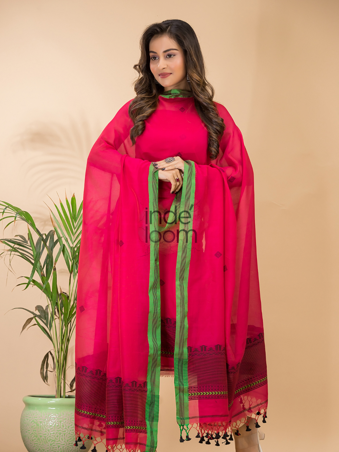 Cherry Red Mercerized Cotton 2-Piece Set Kurti & Dupatta (UNSTITCHED) - 126