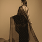 Coal Black Cotton Silk 1000 Butti Jamdani Saree - 034 - indeloom