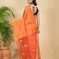 Matka Silk Jamdani Saree With Neon Orange - 025