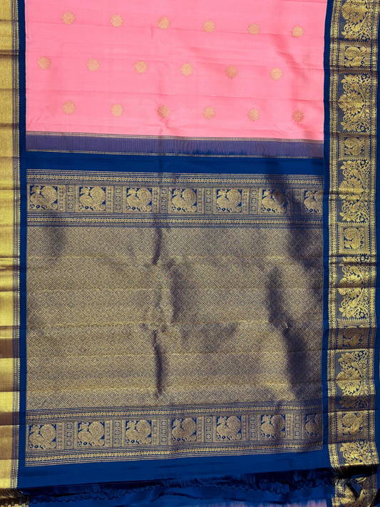 Handwoven Pure Gadwal Silk Saree  |  Baby Pink