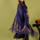 Handwoven Jamdani Linen Unstitched 2-piece Kurti | Indigo Blue