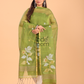 Apple Green Muslin Jamdani 2-Piece Set Kurti & Dupatta (UNSTITCHED) - 088