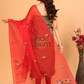 Pure Handloom Muslin Jamdani Dupatta With Ruby Red - 021