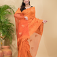 Matka Silk Jamdani Saree With Neon Orange - 025