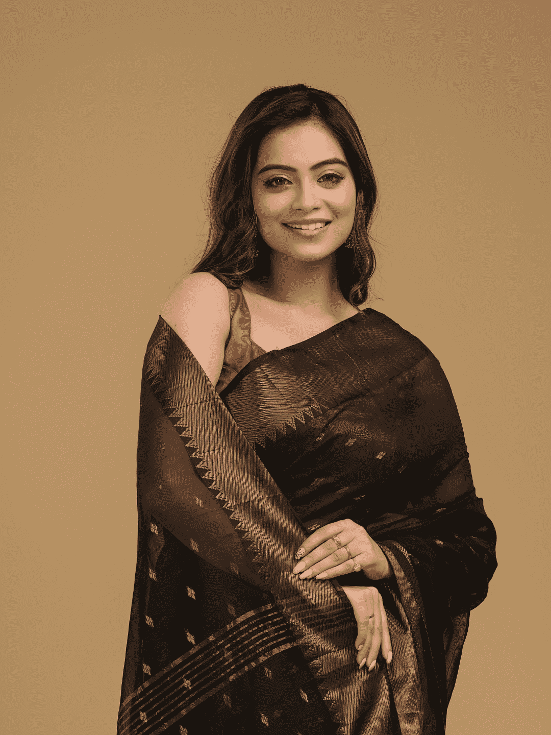 Coal Black Cotton Silk 1000 Butti Jamdani Saree - 034 - indeloom
