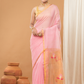Tissue Muslin Jamdani Saree With Baby Pink And Golden Border -010