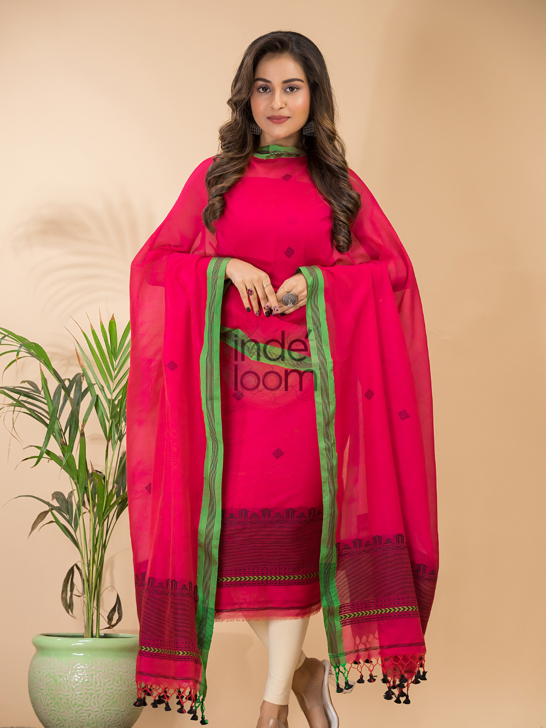 Cherry Red Mercerized Cotton 2-Piece Set Kurti & Dupatta (UNSTITCHED) - 126