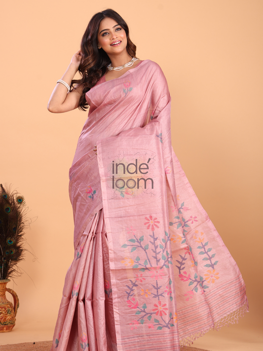 Handloom Bengal Tissue Silk Saree  |  Baby Pink