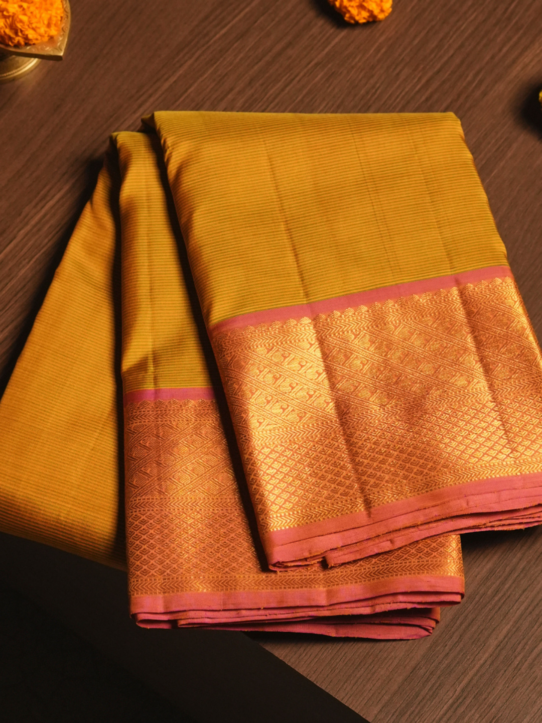 Silk Mark Certified Handloom Kanjivaram Silk Saree  |  Sun Yellow