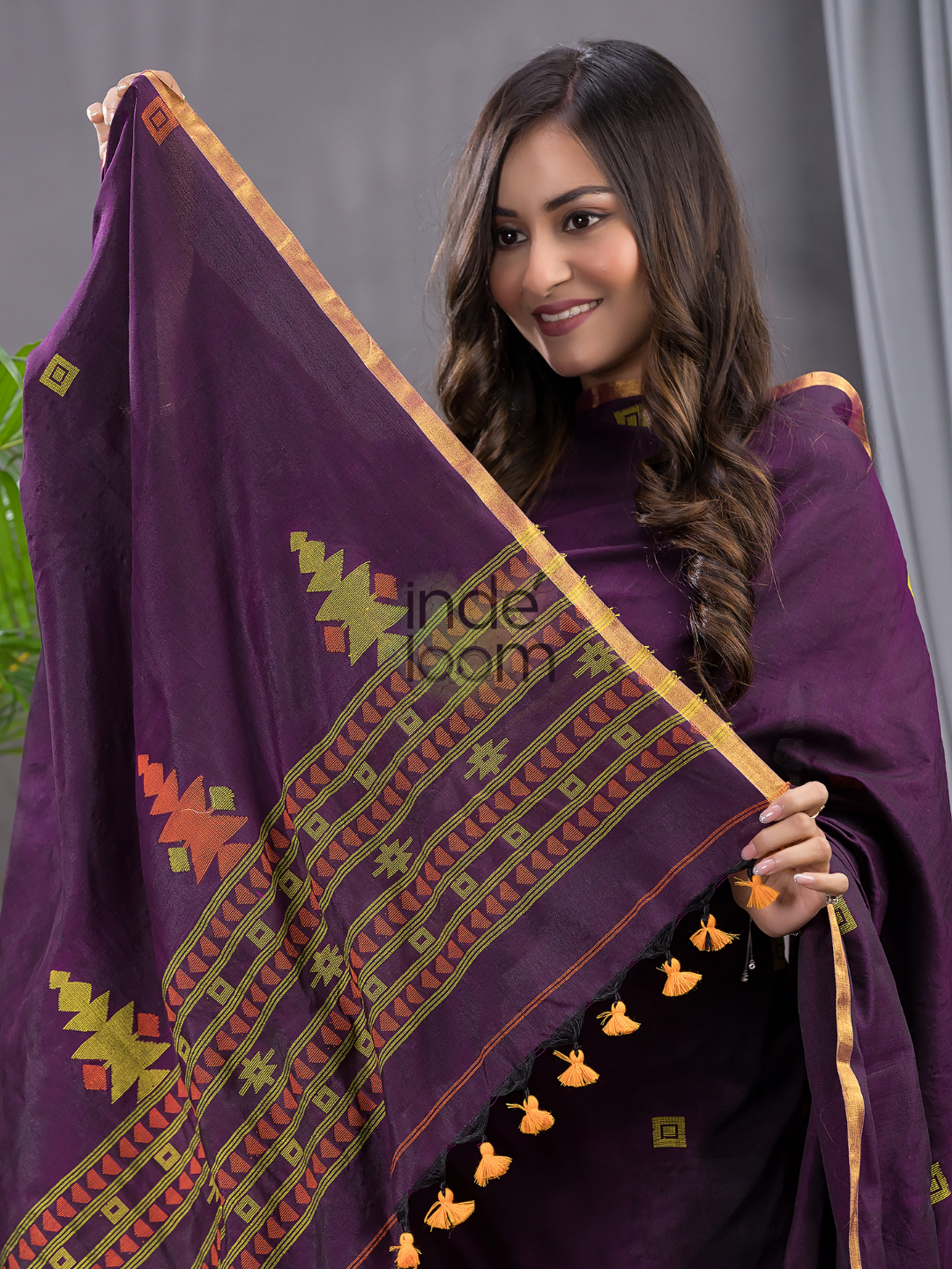 Wine Purple Cotton Jamdani 2-Piece Set Kurti & Dupatta (UNSTITCHED) - 114