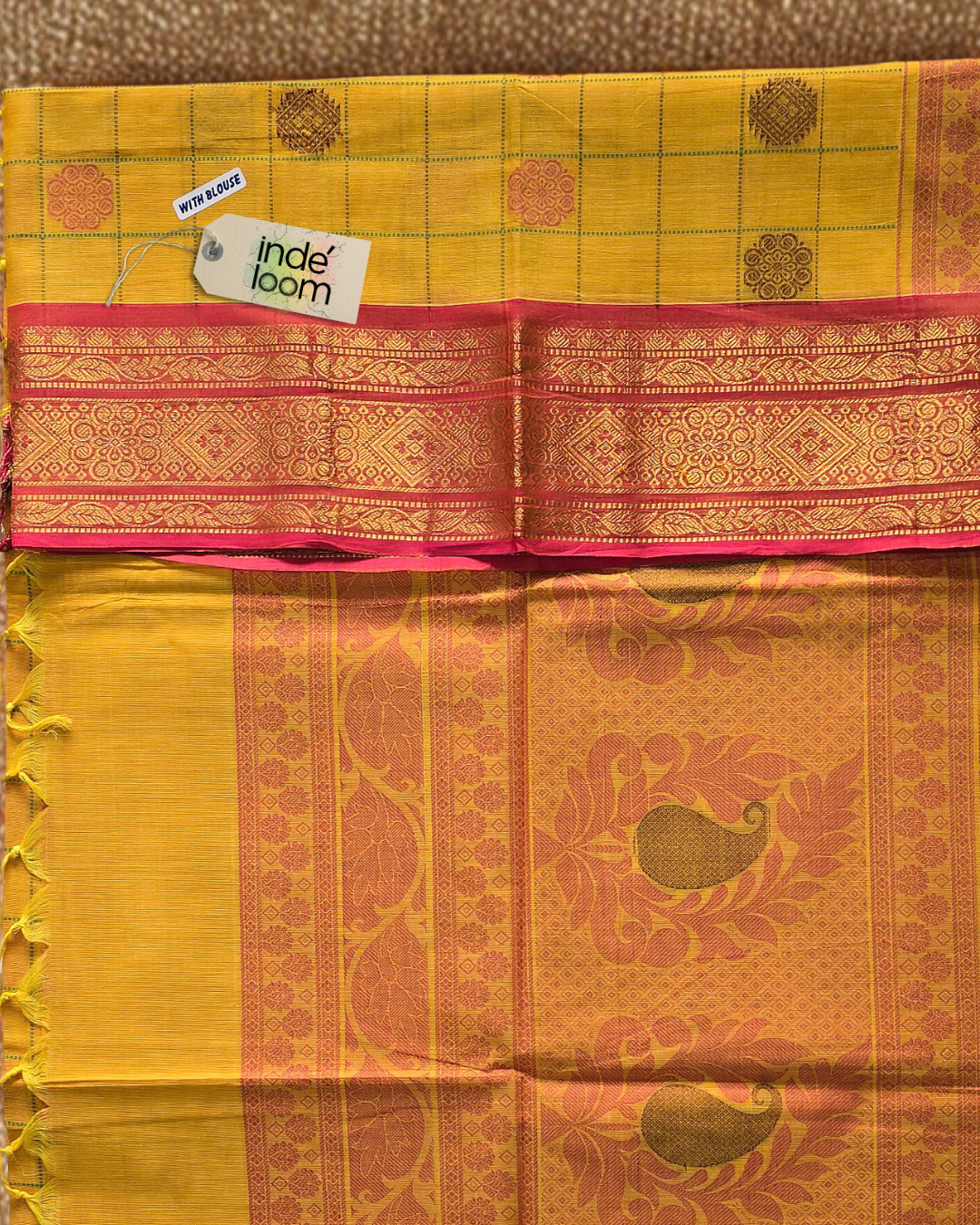 Kanchi Cotton|Yellow & Peach pink