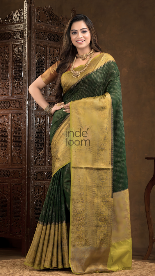 Dark Green Cotton Silk Saree - 013