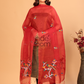 Pure Handloom Muslin Jamdani Dupatta With Ruby Red - 021