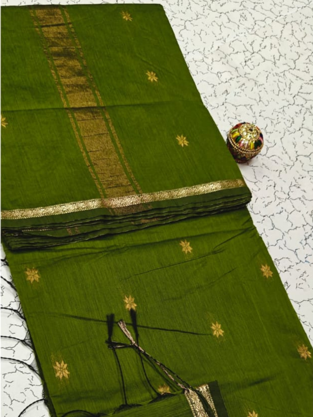 Maheshwari Silk Cotton Saree – Festive Elegance | Olive Green