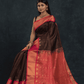 Pure Handloom Korvai Silk Cotton Lakshadeepam Saree in Rich Chocolate Brown and Multishade Pink Border - 146