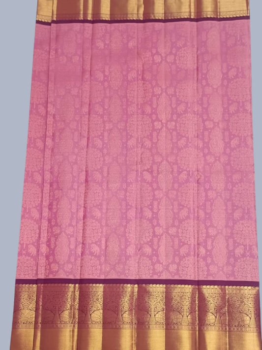 Pure Handwoven Gadwal Silk Saree With Rose Pink- 016