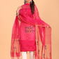 Deep Pink Muslin Jamdani 2-Piece Set Kurti & Dupatta (UNSTITCHED) - 089