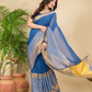 Cotton Linen Handloom Saree With Royal Blue - 015