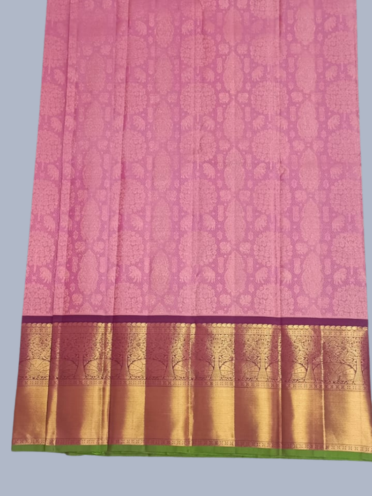 Pure Handwoven Gadwal Silk Saree With Rose Pink- 016